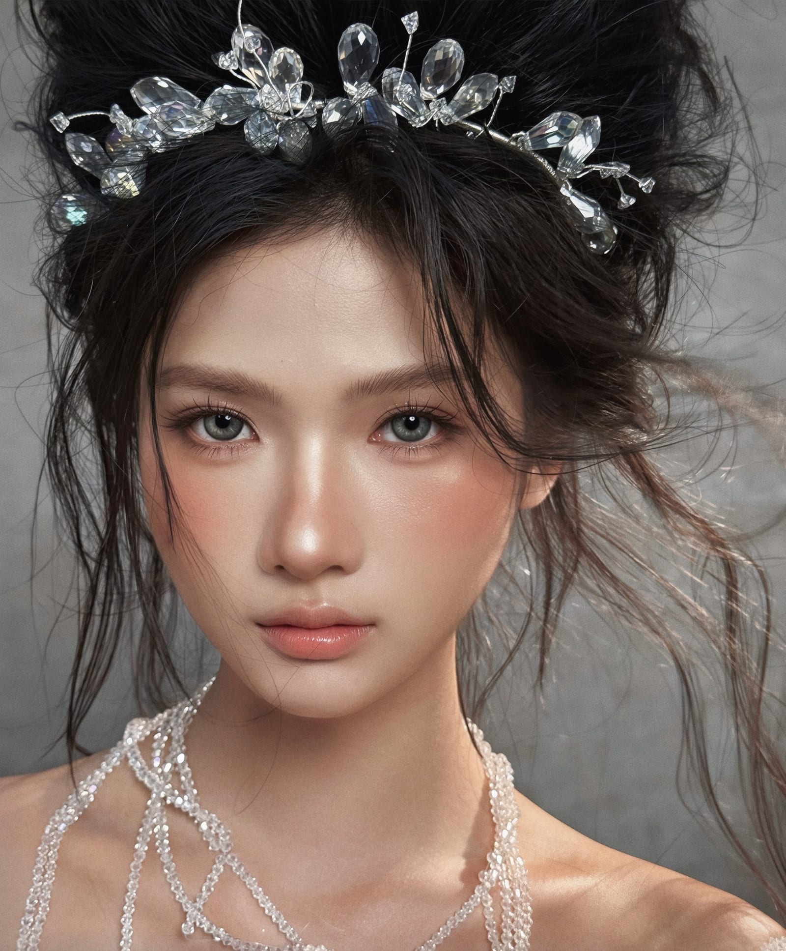 Chân dung người mẫu đội vương miện pha lê.
